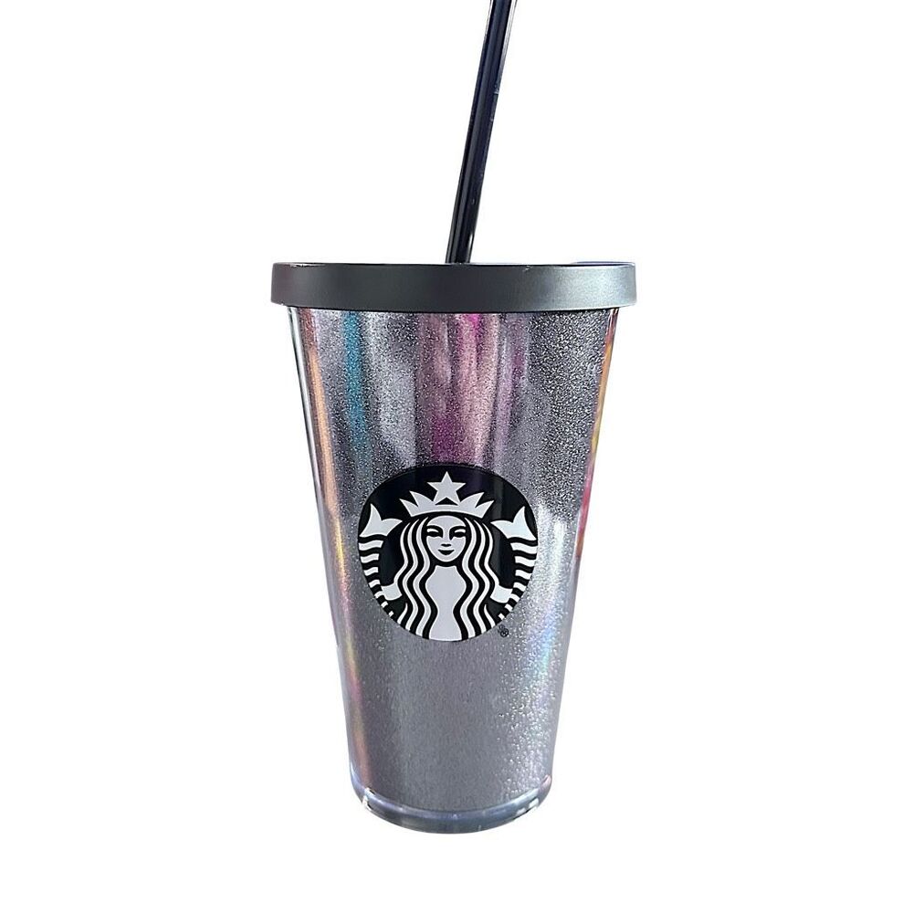 NWT Starbucks Black and Silver Acrylic Glitter Cold Cup - 16 oz ***Item: HH84